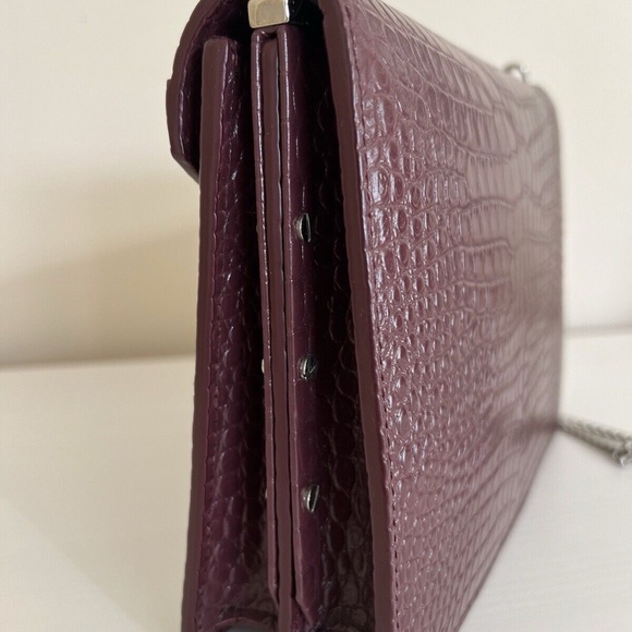 Yves SAINT LAURENT Calfskin Crocodile Embossed Cassandra Shoulder Bag Dark Red - Picture 9 of 13